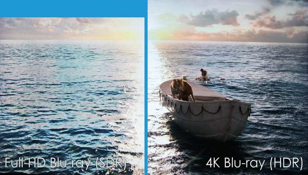 Vergleich zwischen HD-Blu-ray (SDR) und 4K Blu-ray (HDR). Auch das Format ist in dieser Szene unterschiedlich
