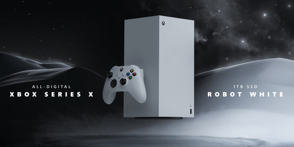 Die All Digital Edition der Xbox Series X in Weiß.