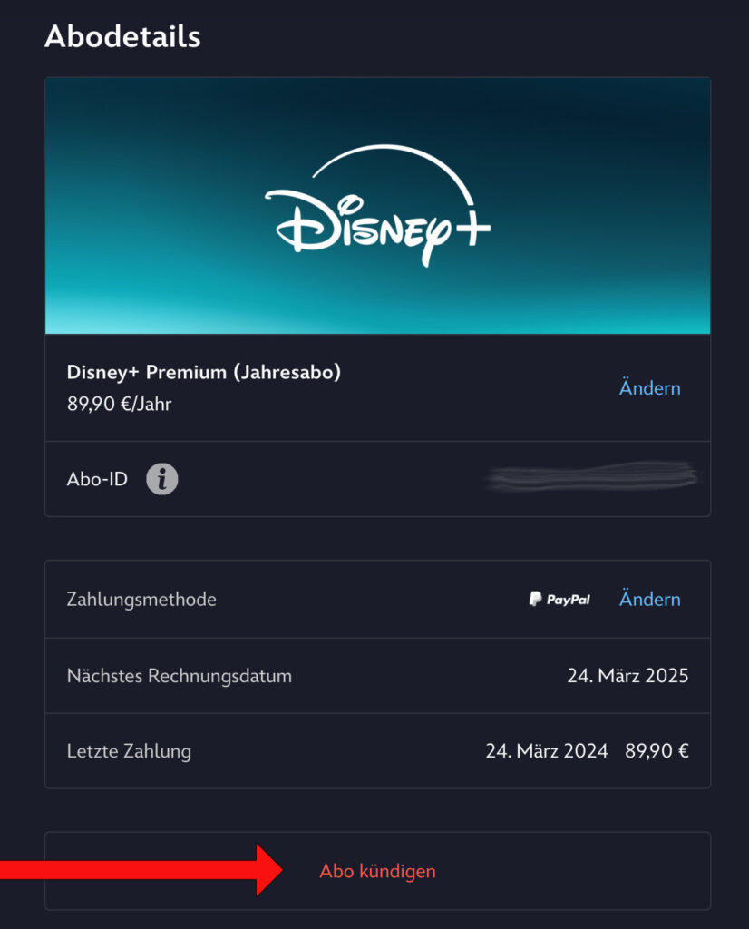 Beispiel: Die Details zu einem Jahresabo bei Disney+ Premium.