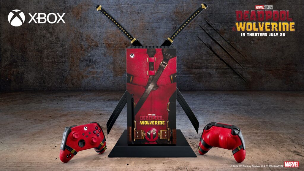 So sieht die Xbox Series X im Deadpool-Stil aus.