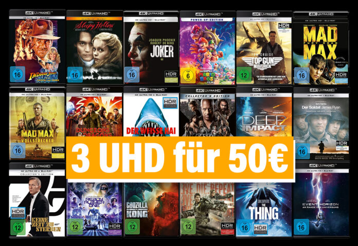 Drei 4K UHD Blu-rays für nur 50 Euro! Wählt aus über 250 Filmen!