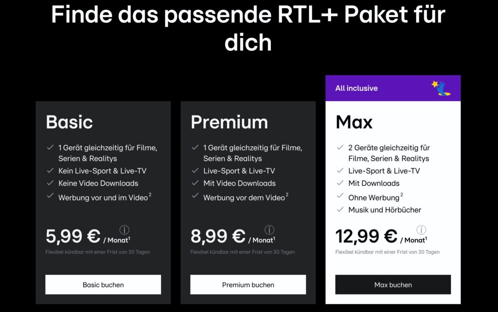 RTL+ ändert sein Tarifmodell ab.