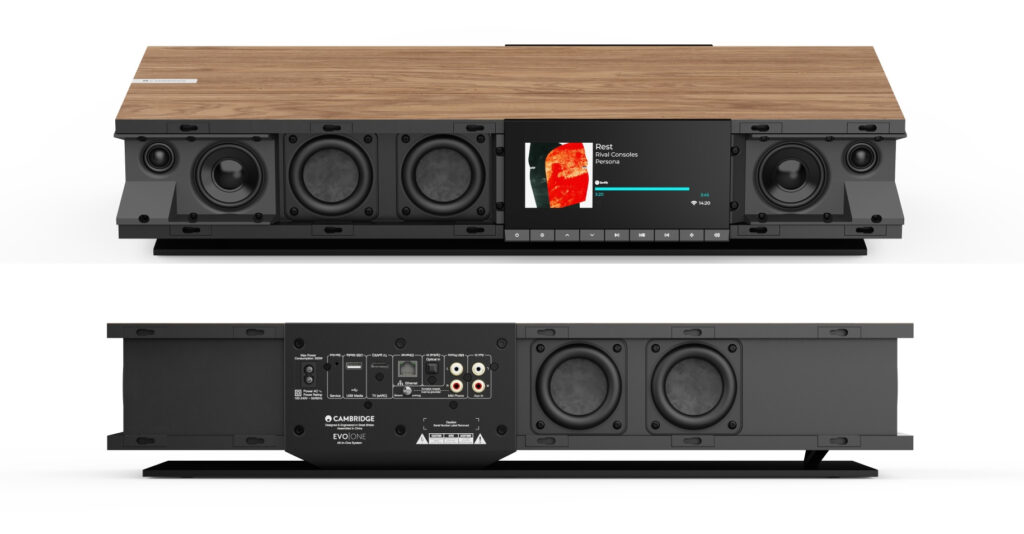 Front und Rückseite des Cambridge Audio Evo One ohne Akustikstoff-Abdeckung