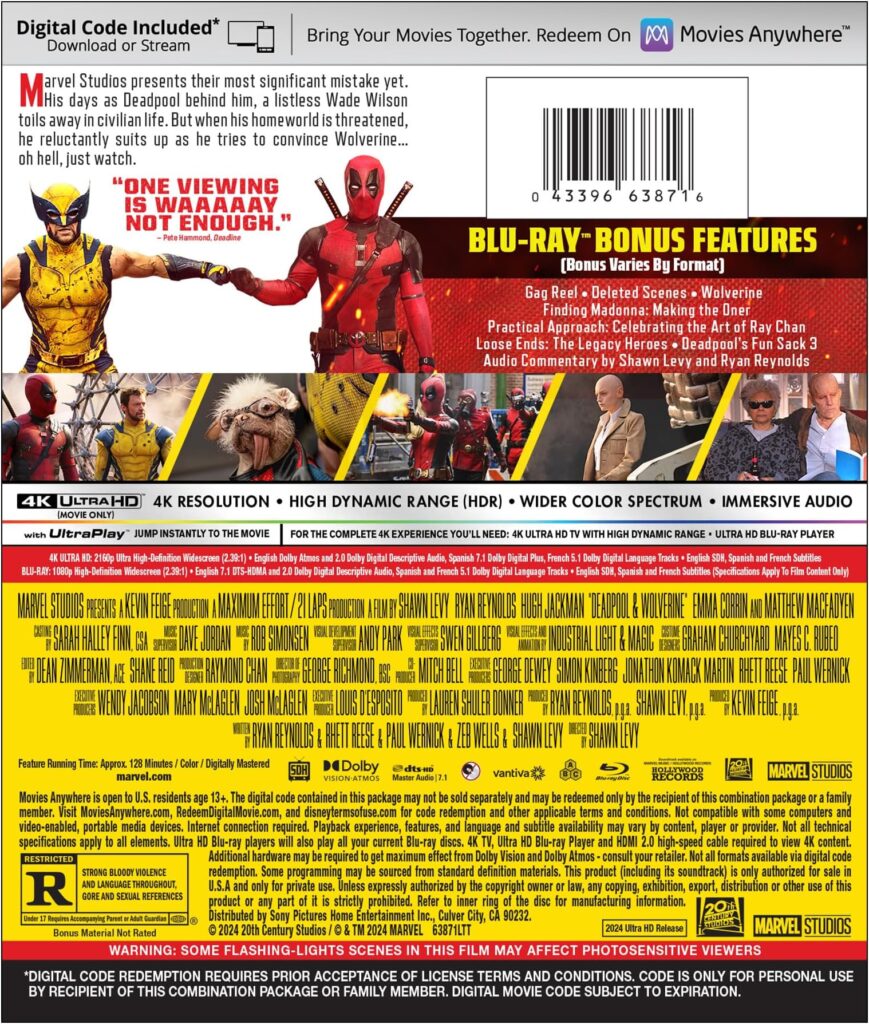 Das Backcover zu "Deadpool & Wolverine" verweist auf Dolby Vision.