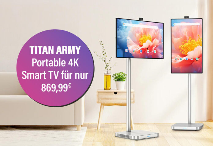 Der Titan Army V32D4U Pro ist 4K TV, Tablet und Smart Screen zugleich - inkl. integriertem Akku für 4 Stunden Laufzeit!