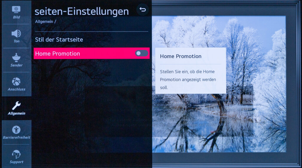 Deaktiviere Home Promotion webOS LG Smart TV