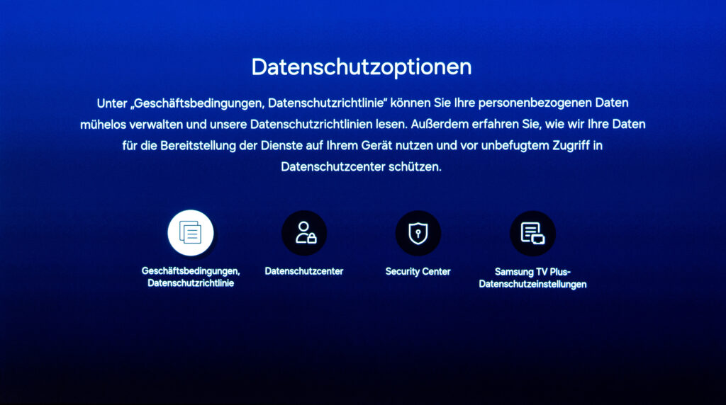 Geschäftsbedingungen und Datenschutzrichtlinie Tizen OS Samsung Smart TV