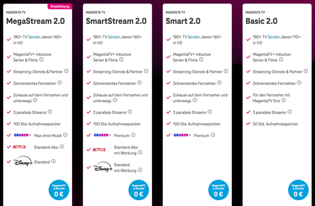 Die Tarife bietet MagentaTV derzeit an.