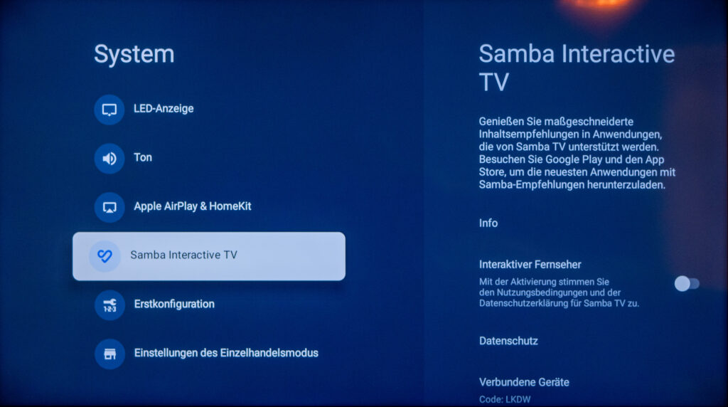 Reiter Samba Interactive TV öffnen Sony Smart TV Android TV / Google TV