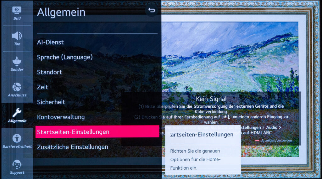 Startseiten-Einstellungen webOS LG Smart TV