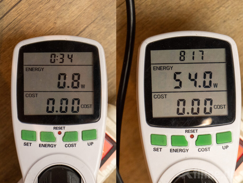 Der Titan Army C32C1S verbraucht ausgeschaltet rund 0.8 Watt. Der Stromverbrauch erreicht in unserem Test maximal 58 Watt