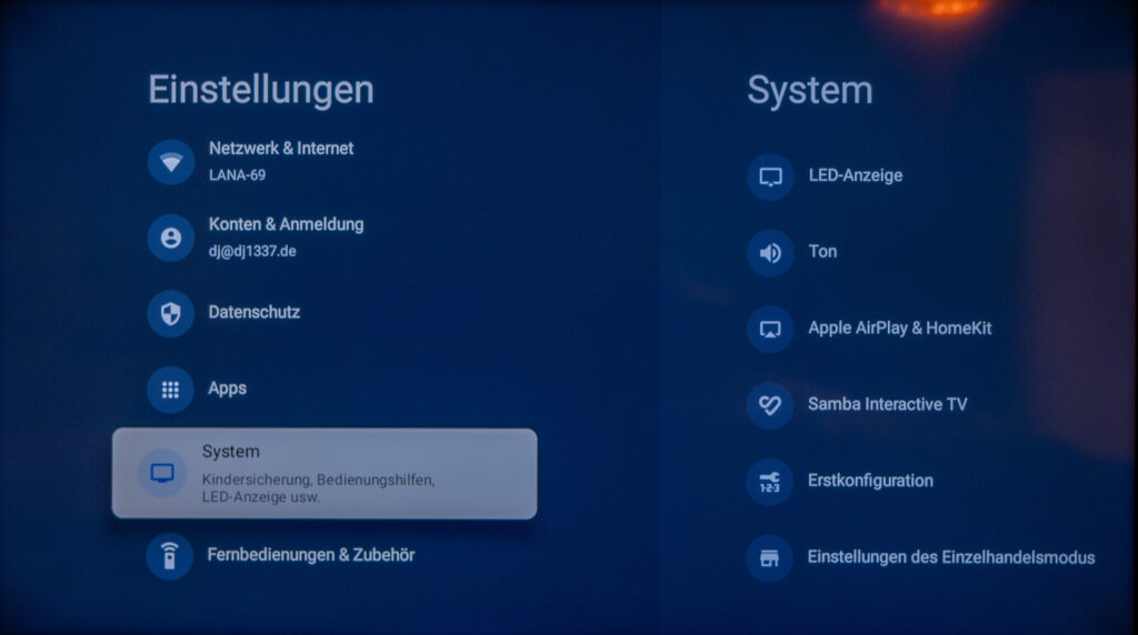 Einstellungen > System aufrufen Sony Smart TV Android TV / Google TV