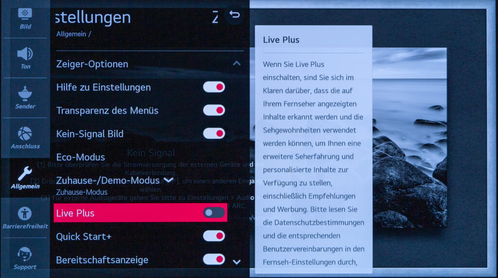 Live Plus Werbung deaktivieren webOS LG Smart TV