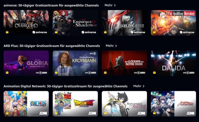 Prime Video bietet viele Kanäle derzeit für 30 Tage gratis an.