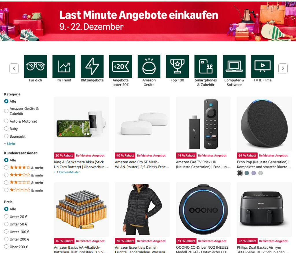 Es gibt noch bis zum 22. Dezember 2024 Last-Minute-Angebote auf Amazon.de