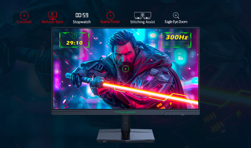 Gaming-Features wie ein zuschaltbares Crosshair, Refresh-Rate-Anzeige, Game-Timer uvm. sind beim Titan Army P2510HS mit von der Partie