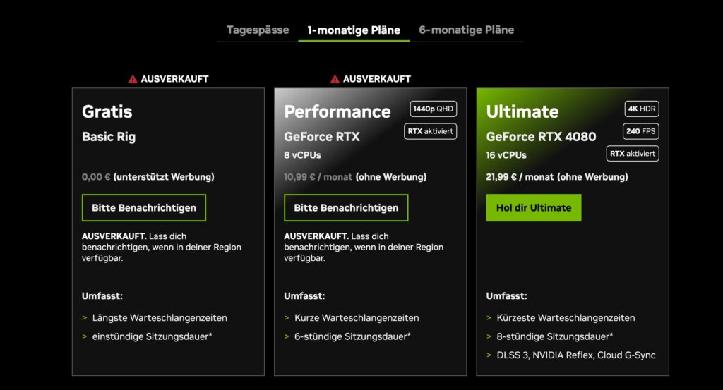 Nvidia GeForce Now bietet derzeit viele Abo-Optionen nicht mehr an.