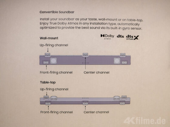 Die HW-QS700F Soundbar lässt sich flach hinstellen oder hochkant an die Wand installieren.