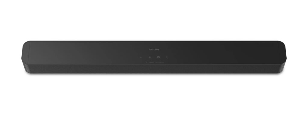 Die Bedienelemente auf der Oberseite der B4000 Stereo-Soundbar von Philips