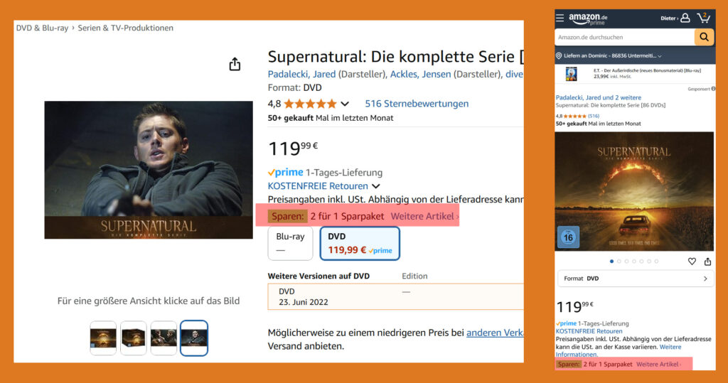 Klickt auf "weitere Artikel" (roter Kasten) bei nachfolgendem Aktionsartikel, um zur gesamten Auswahl der Filme und Serien zu gelangen