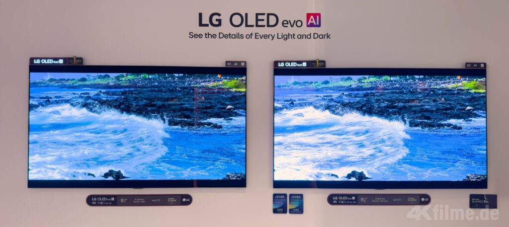 LG hat bei der Maximalhelligkeit des G5 OLED Evo nochmals einen deutlichen Schritt nach vorn gemacht (links G4 aus 2024, rechts G5 aus 2025)